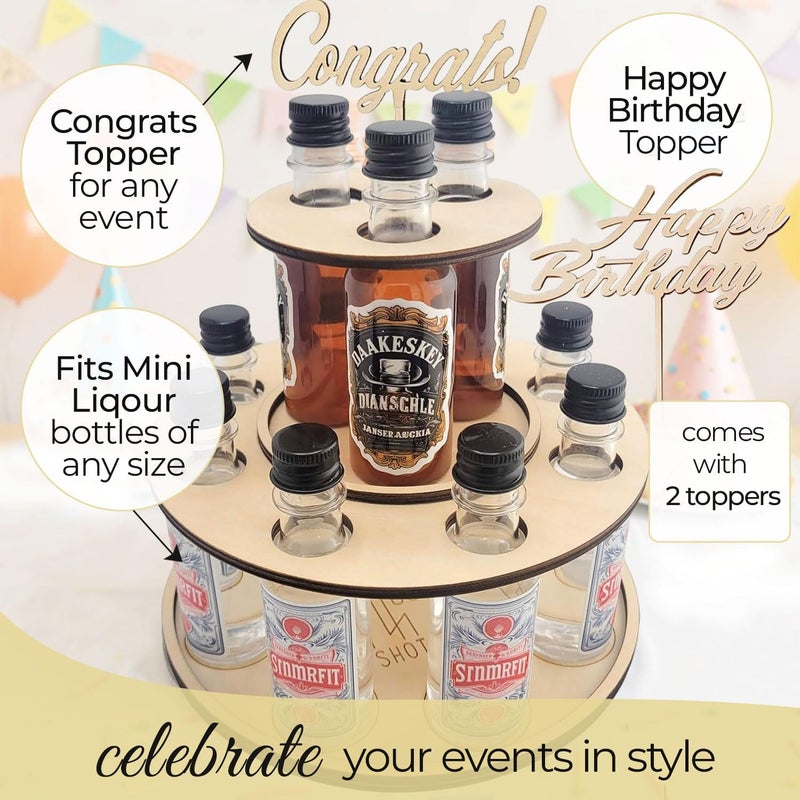 Shot Cake Party Display for Mini Liquor Bottles | 21st Birthday holiday celebration decoration centerpiece Natural Wood color - Image 4